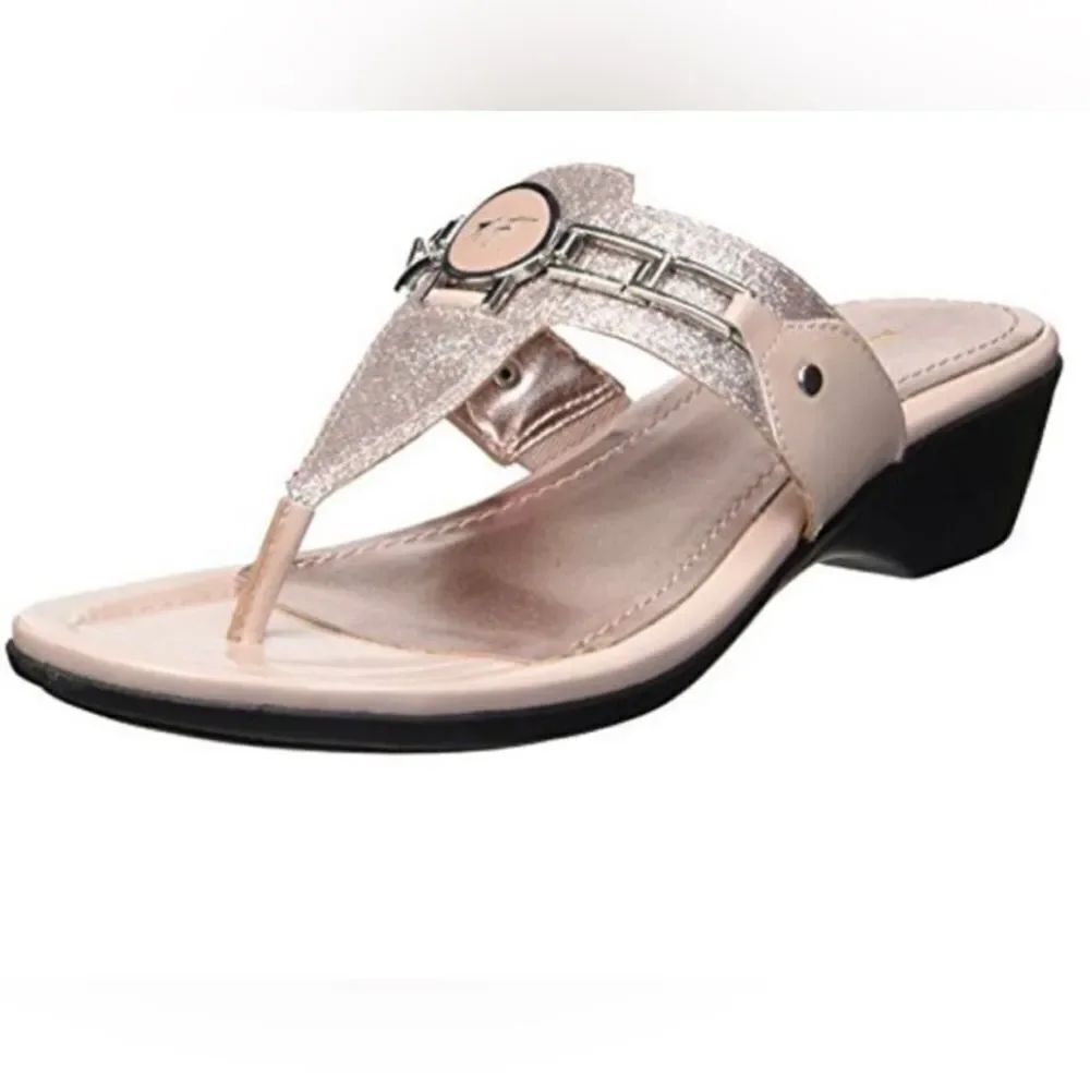 Marc Fisher gold glitter low wedge sandal 7M